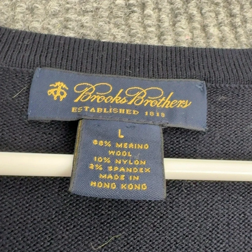 Brooks Brothers Sweater Mens L‎ Navy Blue Merino Wool V Neck Pullover Classic